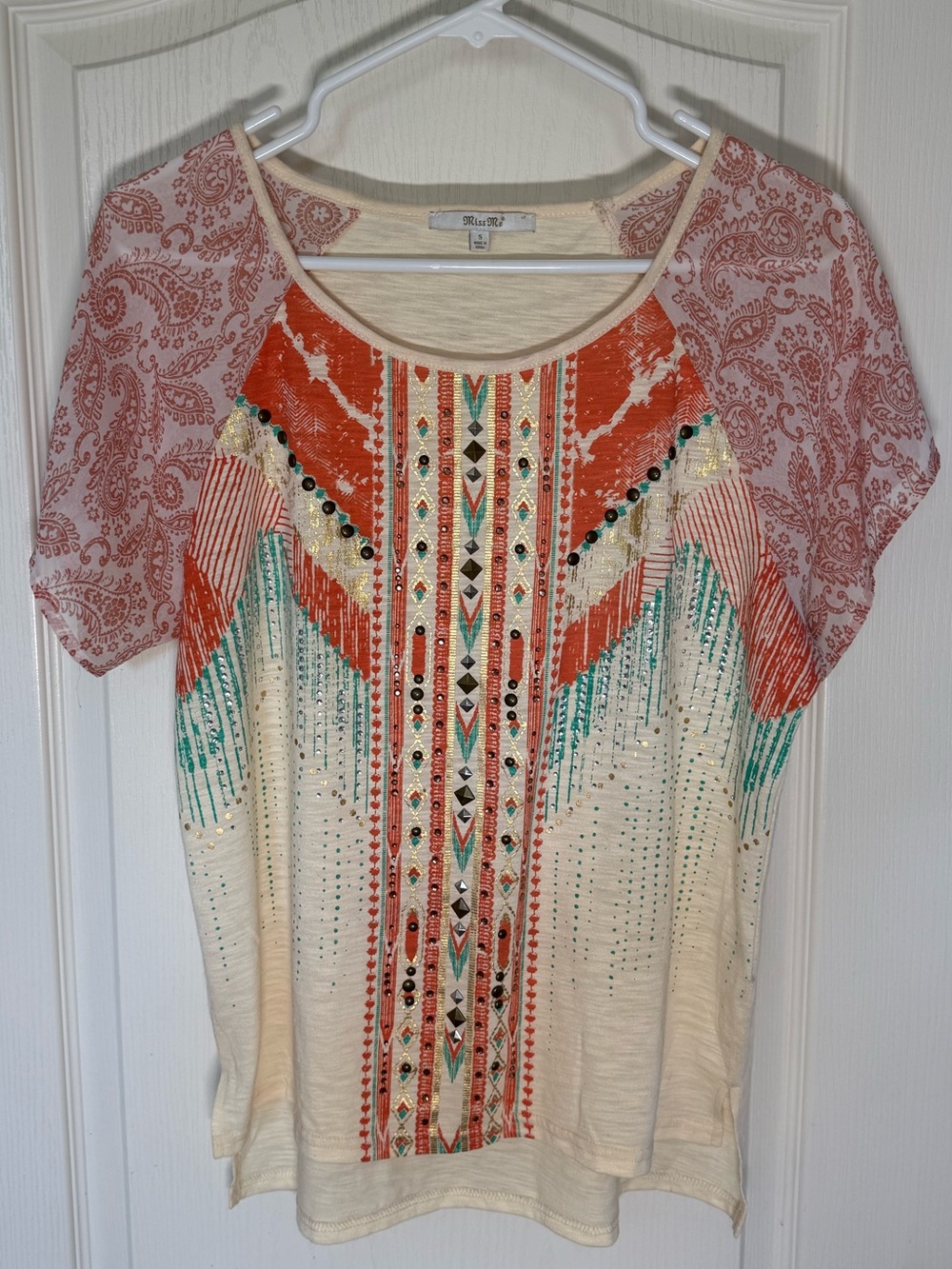 🌵 Miss Me Boho Southwestern Embellished Top Sz S